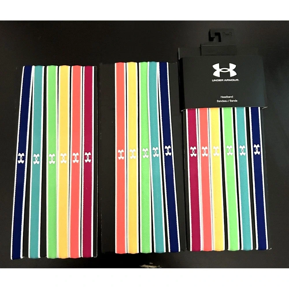 NEW Under Armour Headbands 17 Pc Reflective Elastic Neon Multicolor Logo